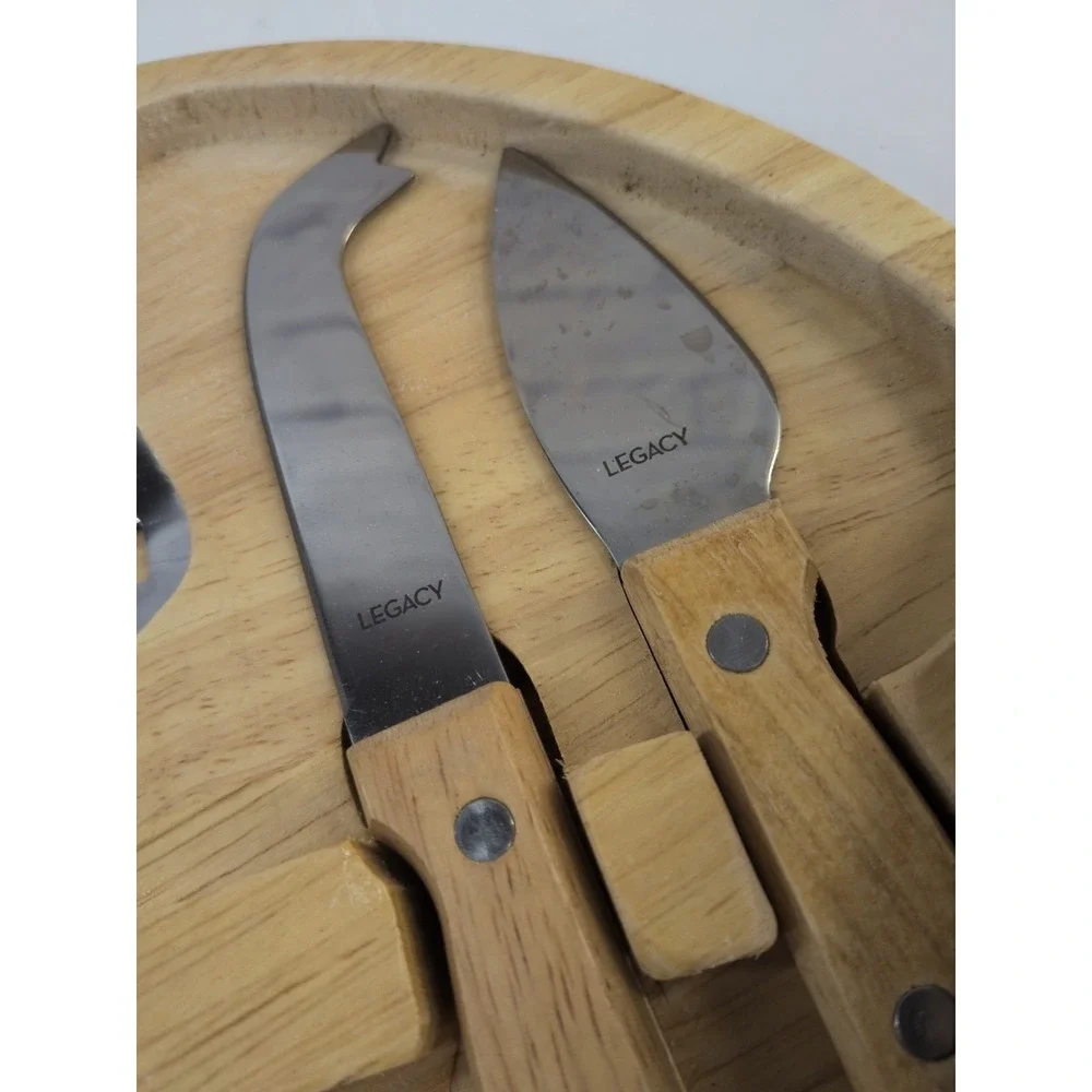 WOODEN🧀Sourdough Cheese Sausage Cutting Board‎ Sliding Legacy Knives Portable